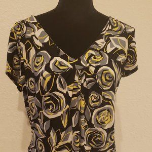 Briggs of New York  Bl/Yellow Blouse Petite Lg